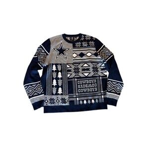 Dallas Cowboys Christmas Sweater XL Blue Gray Snowflake Tree Logo Holiday